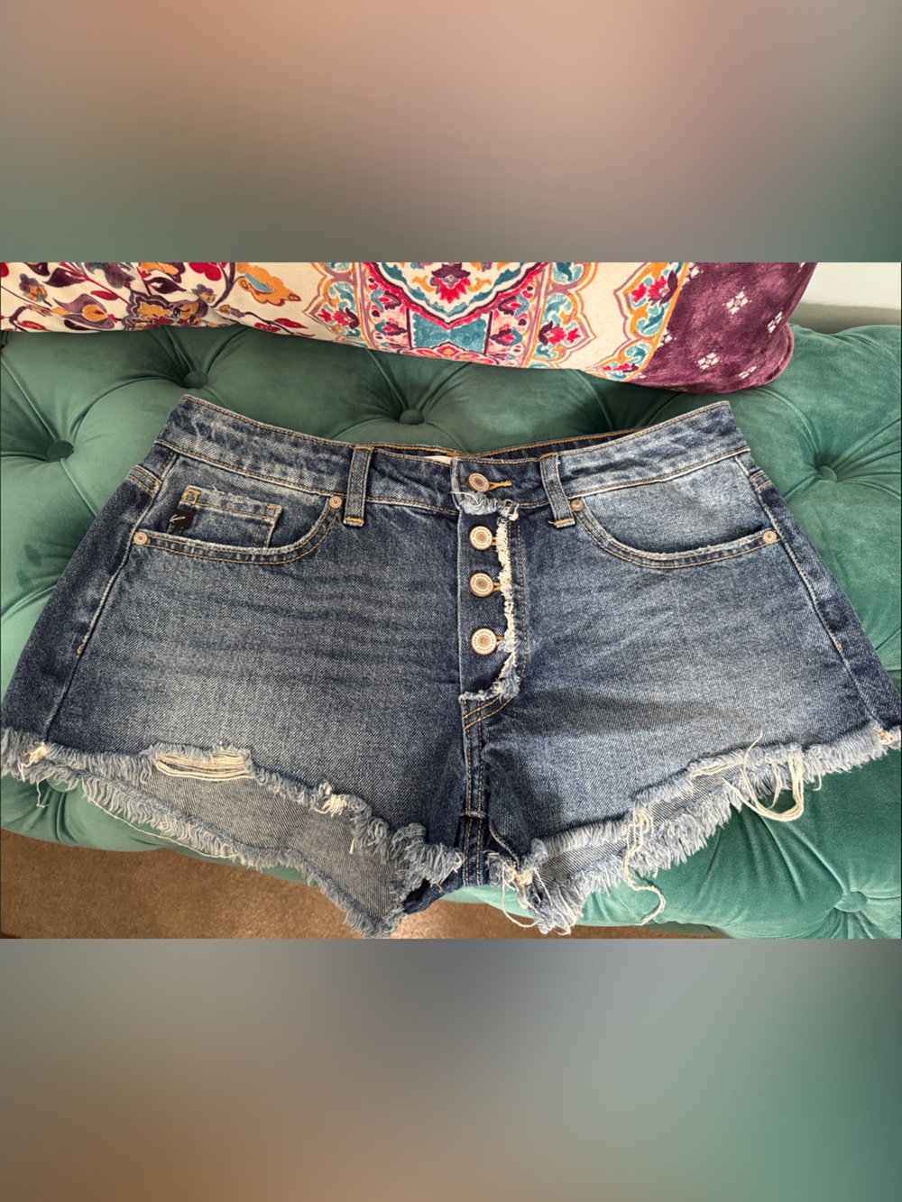 KanCan large Blue Distressed Button-Fly Denim Shorts